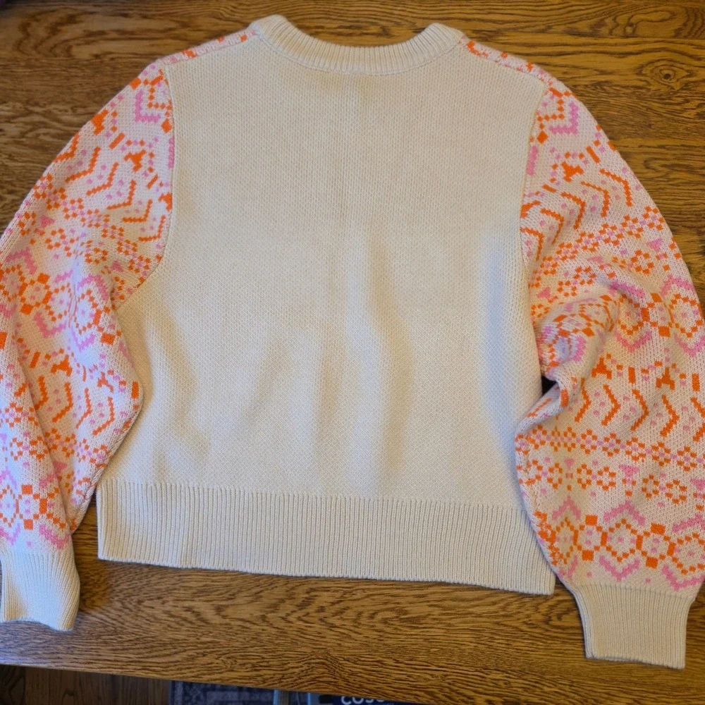 HM Divided Womens M Fair Isle Sweater Pink Orange‎ Geometric Nordic Preppy Cozy